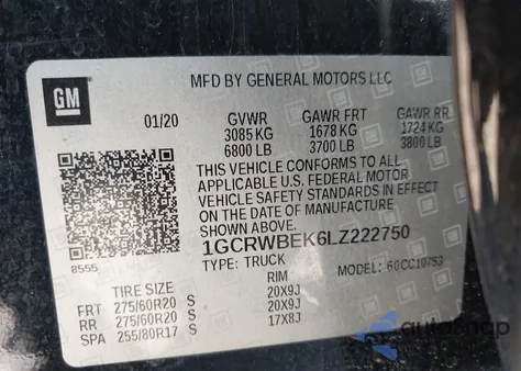 2020 Chevrolet Silverado 1500 2Wd Standard Bed Custom из США, поврежденный, VIN 1GCRWBEK6LZ222750